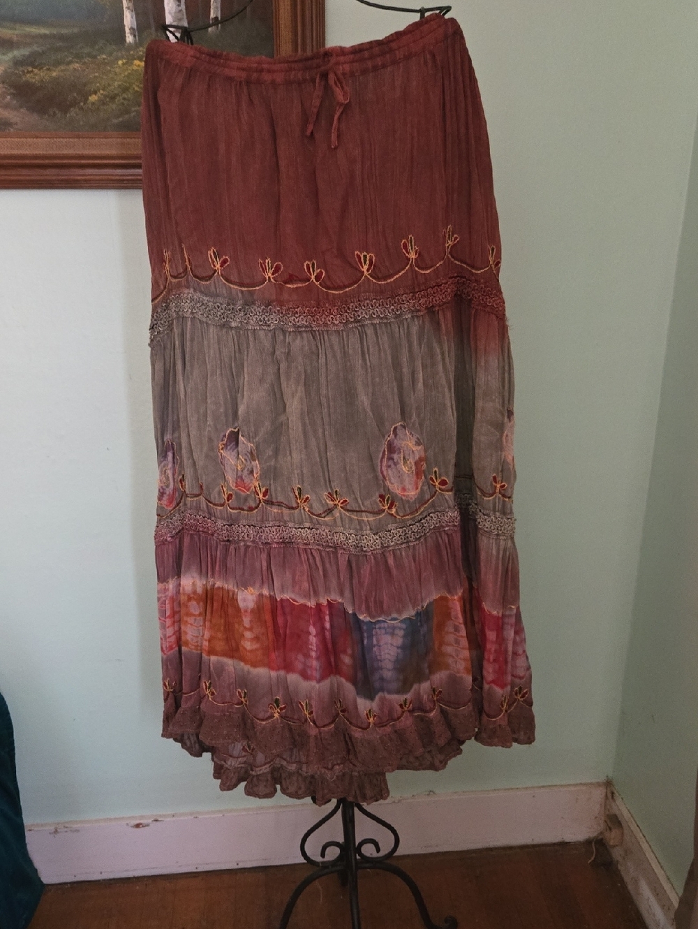 Sacred Threads Maxi Multi Boho Maxi Skirt Adjustable M